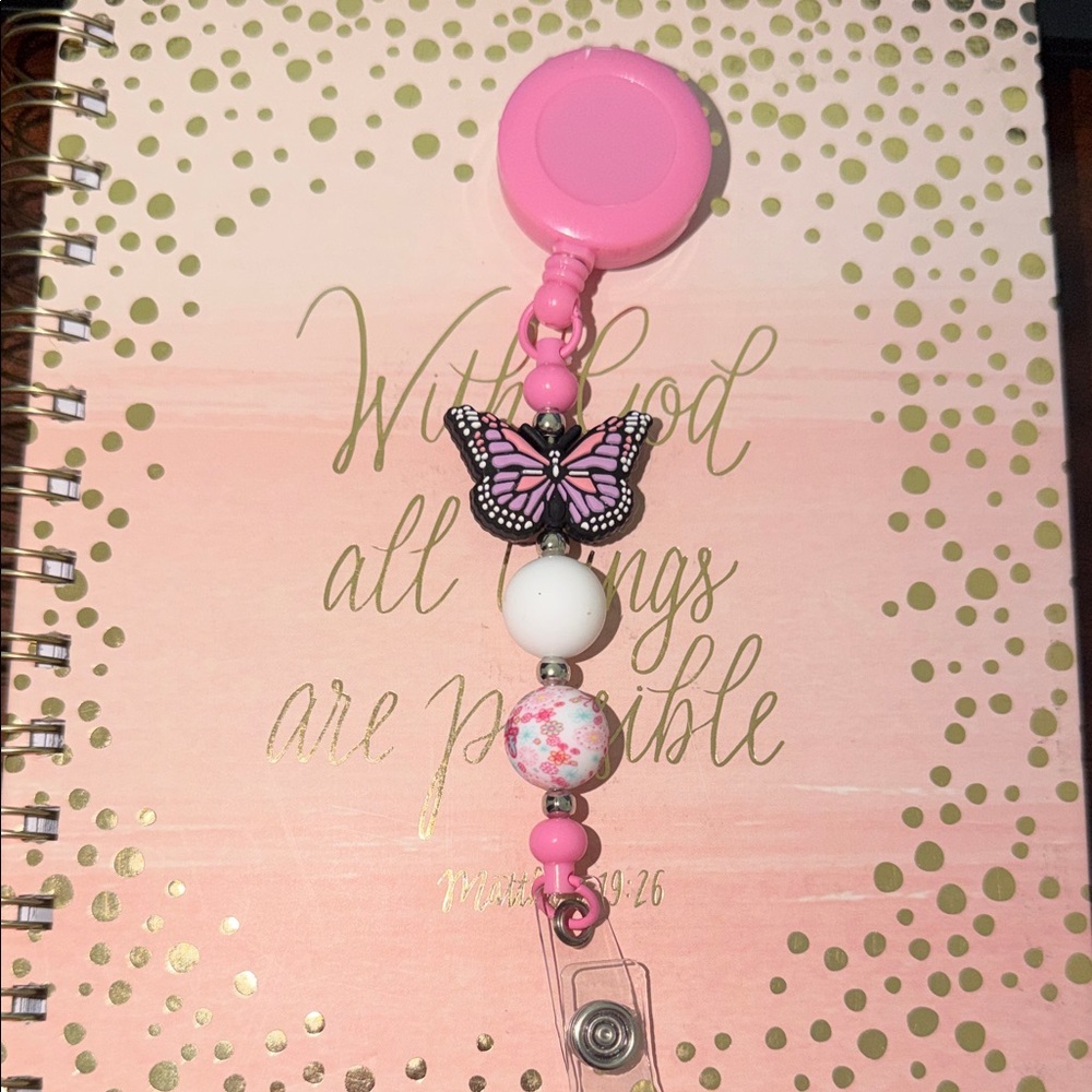 Pink & Purple Butterfly Badge Holder